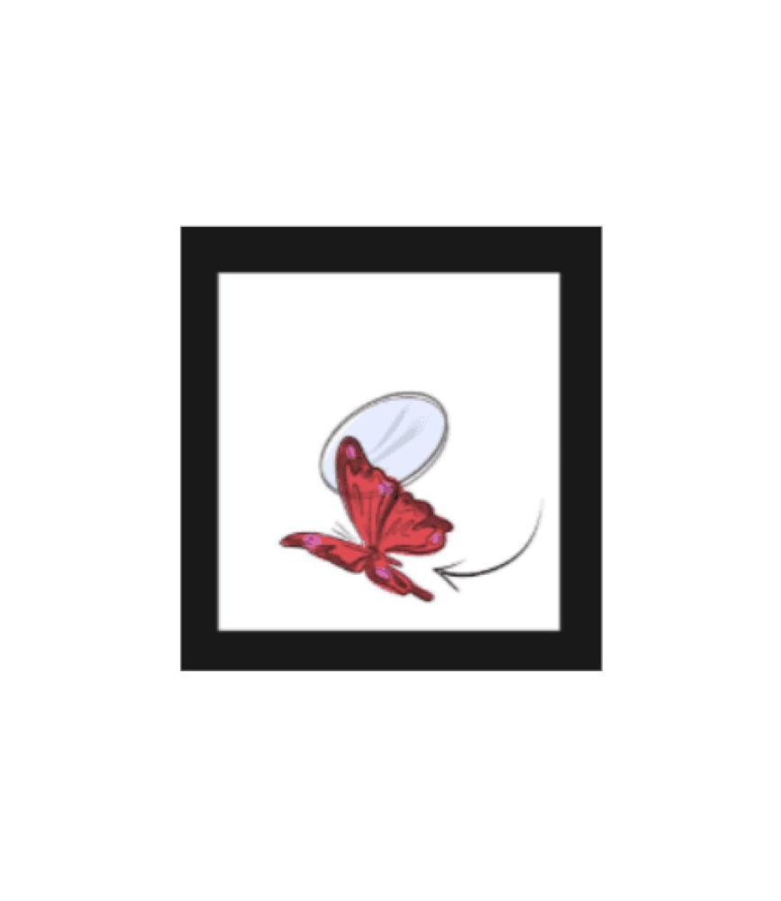 Storyboard sequence showing a red butterfly transforming into a luxury product