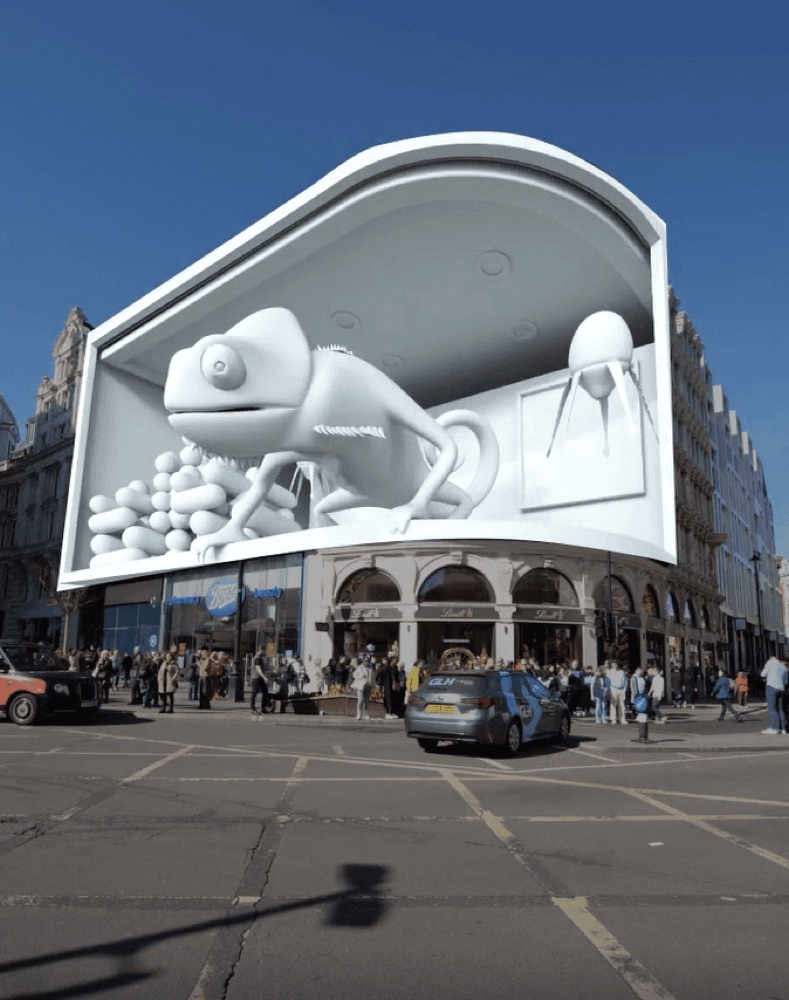 A grayscale 3D blocking render sets the anamorphic perspective on the building corner
